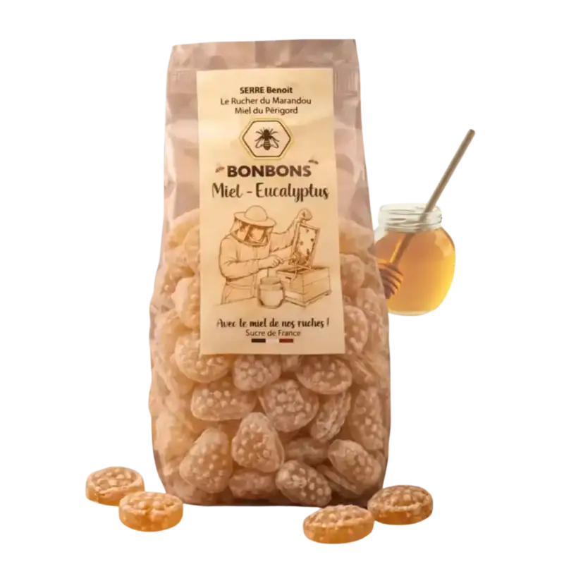 Bonbons artisanaux au miel du Périgord saveur eucalyptus, sachet de 180 g