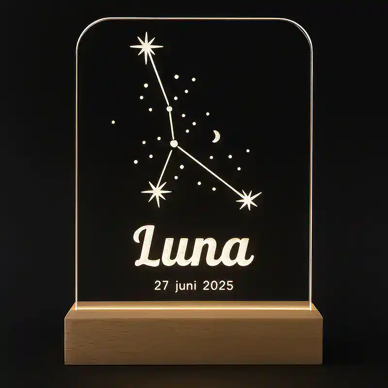Led lampje geboorte sterrenbeeld Kreeft, gepersonaliseerd met de naam en geboortedatum