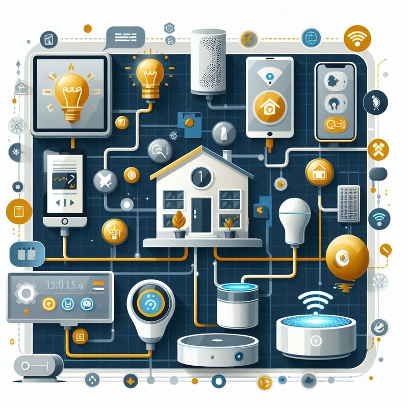 Illustrierte, die die Vernetzung von verschiedenen smarten Geräten zeigt