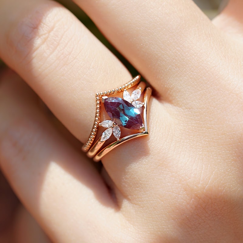 Marquise Cut Alexandrite Diamond Ring - Lavender