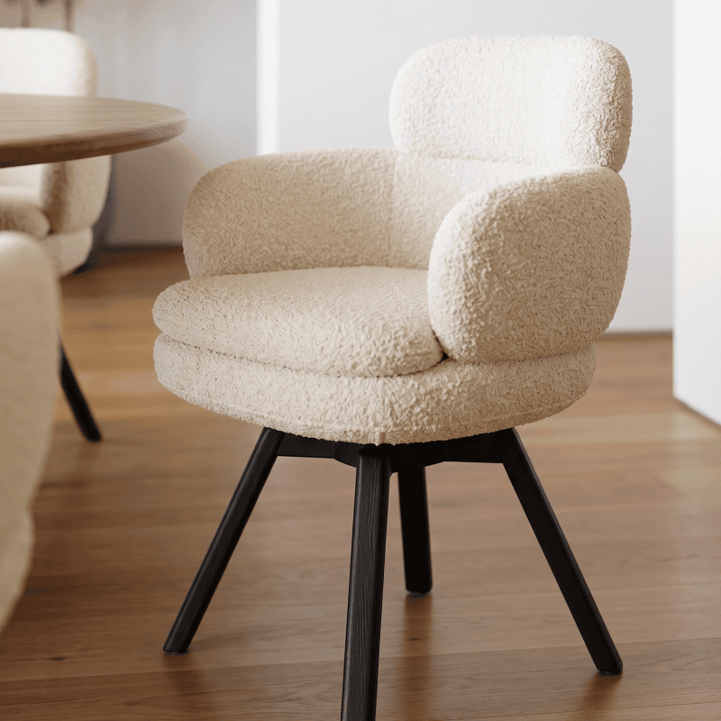 Luxury modern lounge chair with cotton linen upholstery and ash wood frame