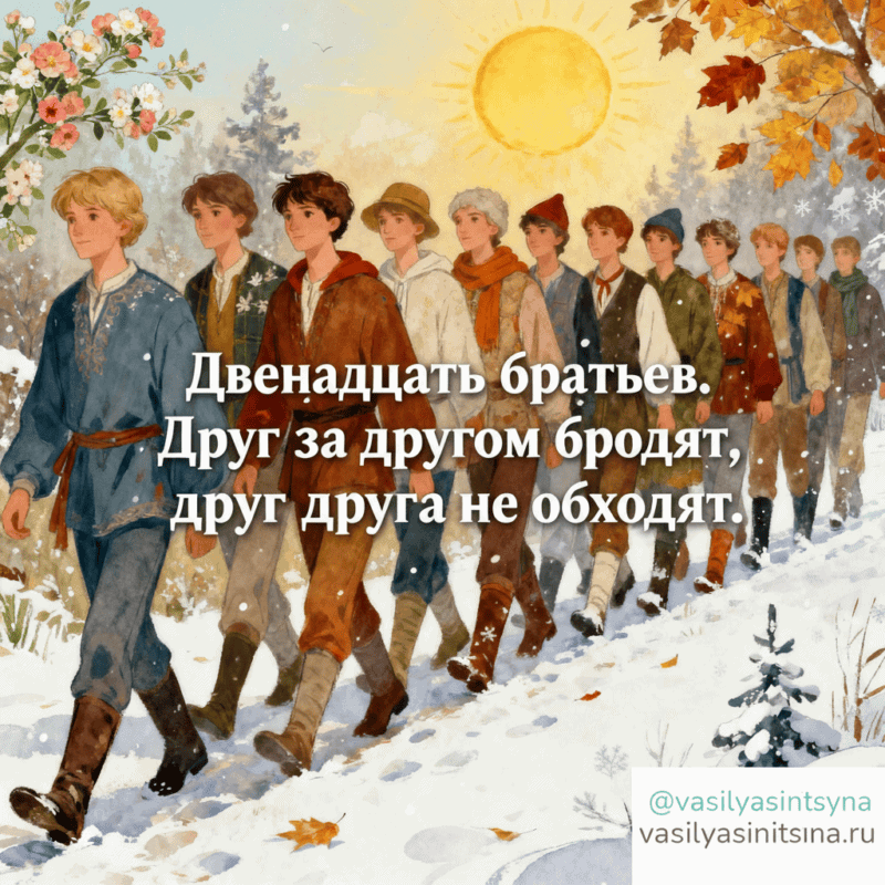 12 братьев. Друг за другом бродят, друг друга не обходят