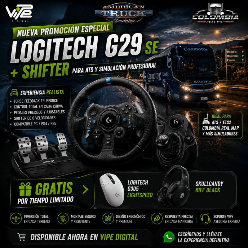VIPE Digital lanza promoción especial Logitech G29 + Shifter para ATS y simulación profesional