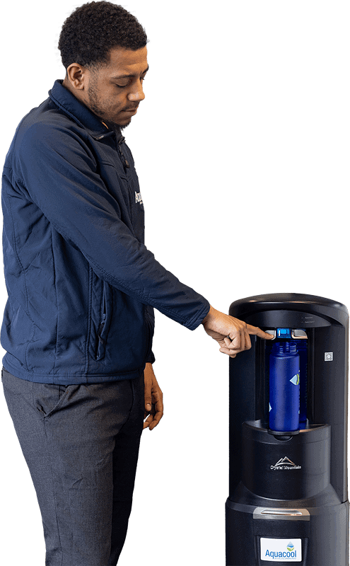 Man using office water cooler