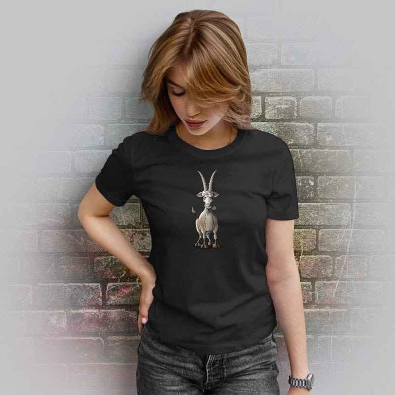 Funnyfriend Damen T-Shirt Steinbock lacht schwarz