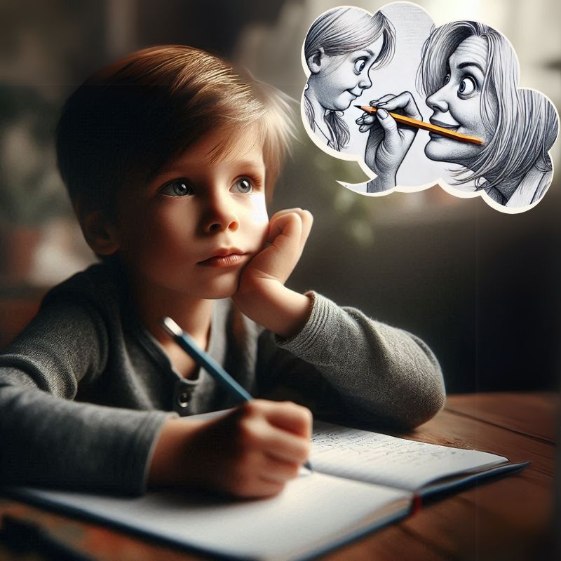 Vtipné momenty pri písaní diktátu, chlapec si predstavuje text diktátu