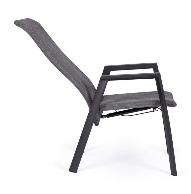 Sedia ergonomica con struttura in metallo e seduta in tessuto grigio, ideale per ufficio e casa.