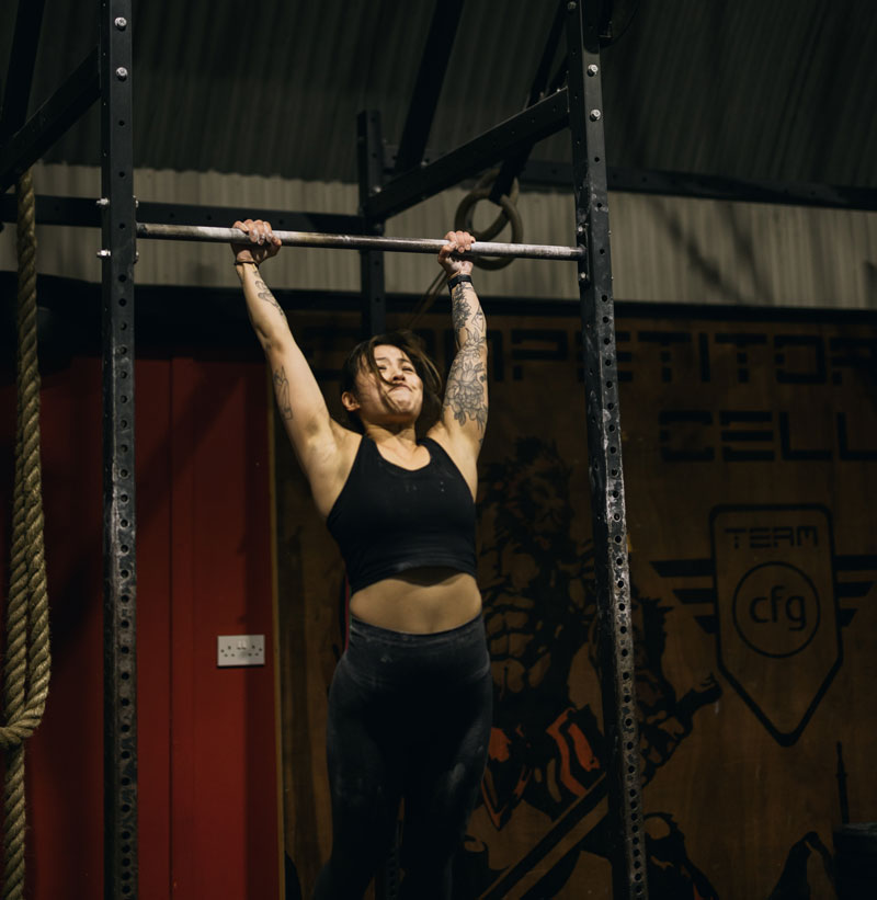 Competitive athlete on the gymnastics bar