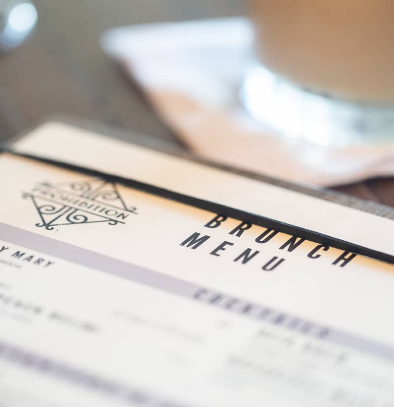 Prohibition Brunch Menu