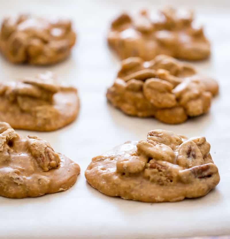 Pecan Pralines cooling on the pan