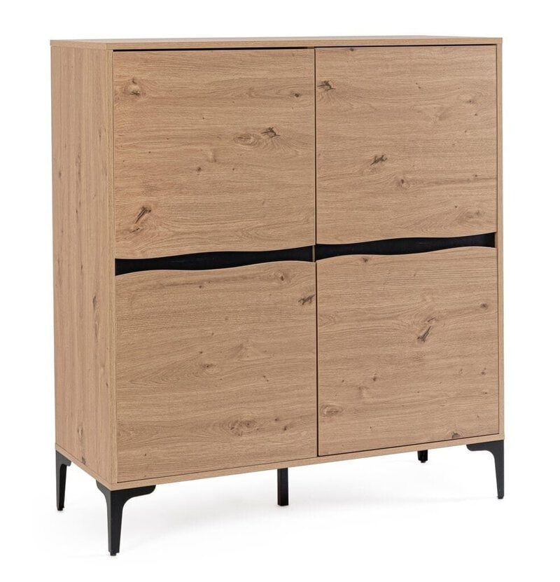 Comò elegante in legno con finiture moderne e piedini neri robusti. Perfetto per arredare con stile la zona living o l'ingresso.