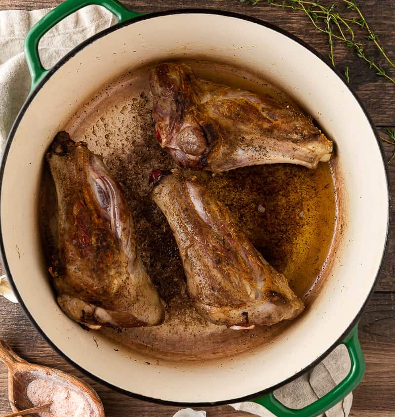 lamb shanks browning in dutch oven