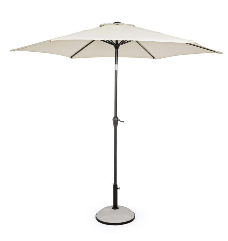 Ombrellone da giardino beige con struttura resistente per aree relax e terrazzi all'aperto.