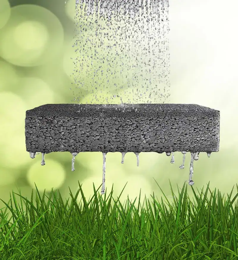 Stratigrafia Prima Idro® calcestruzzo drenante Prima Pavimenti — sezione tecnica di fondazione, strato drenante in calcestruzzo poroso permeabile per lo smaltimento naturale delle acque meteoriche in superficie