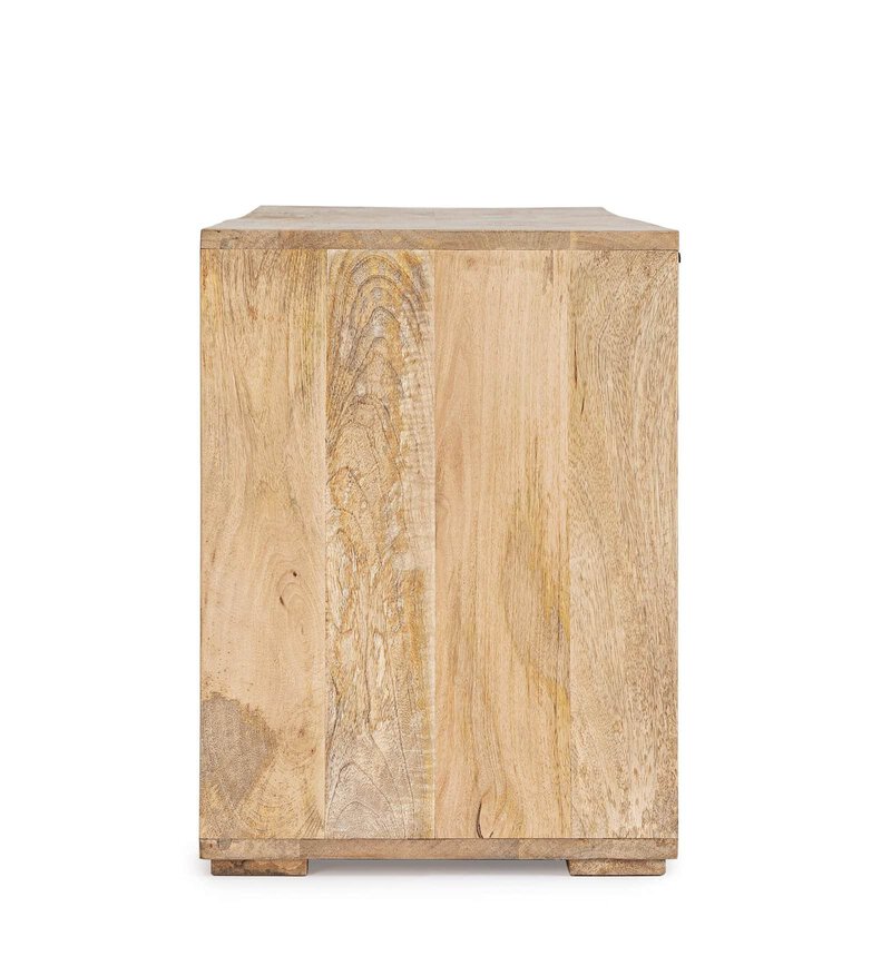 Oggetto di arredamento in legno naturale con finitura rustica.