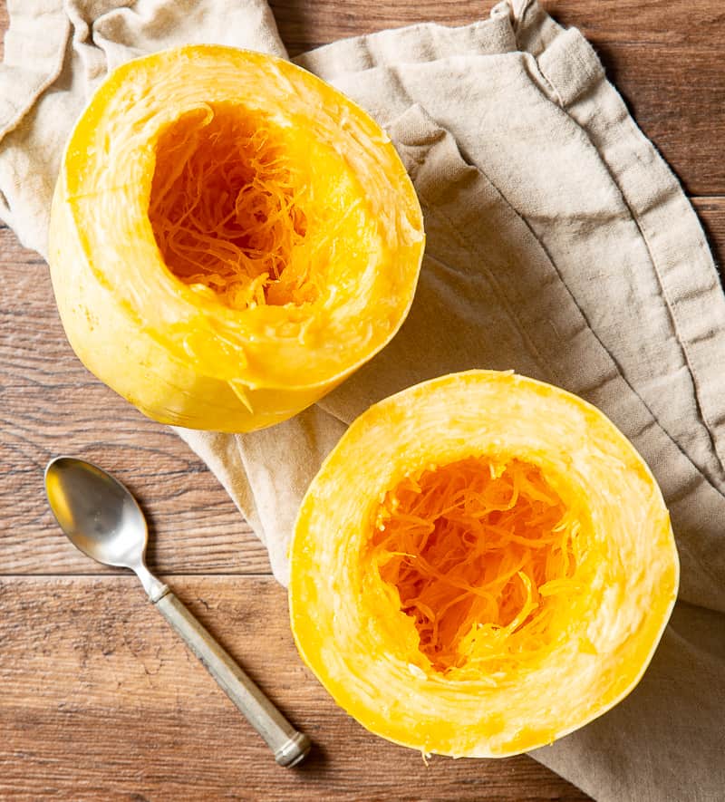 spaghetti squash cut in half