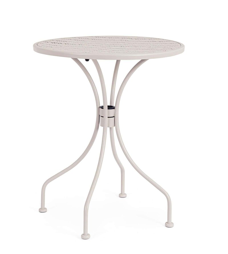 Tavolo da giardino in metallo bianco per esterno, design elegante e resistente.