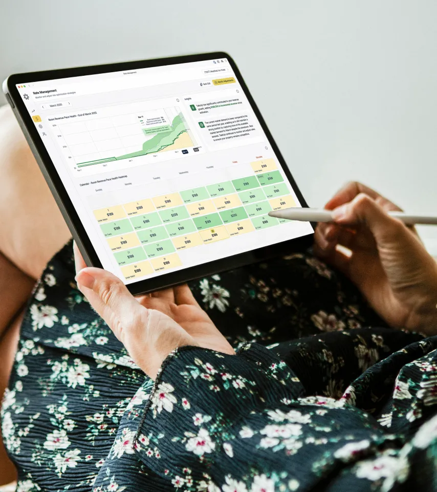 takeup dashboard displayed on ipad while woman is working