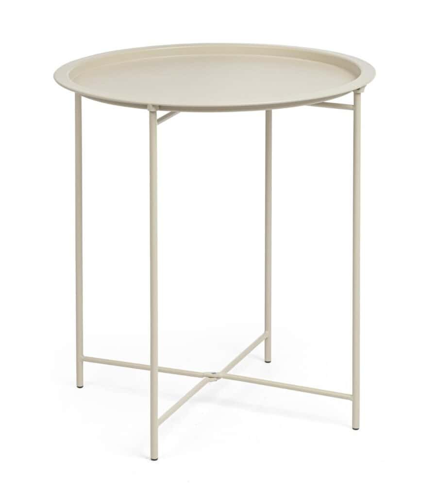 Tavolino da bar moderno bianco con struttura in metallo elegante.