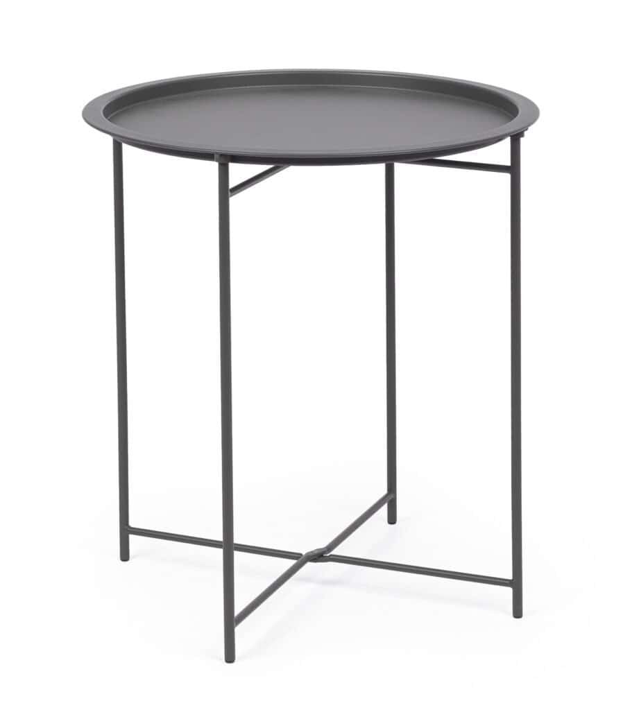 Tavolo rotondo in metallo nero perfetto per patio e giardini. Design elegante e resistente, ideale per ambienti outdoor moderni.
