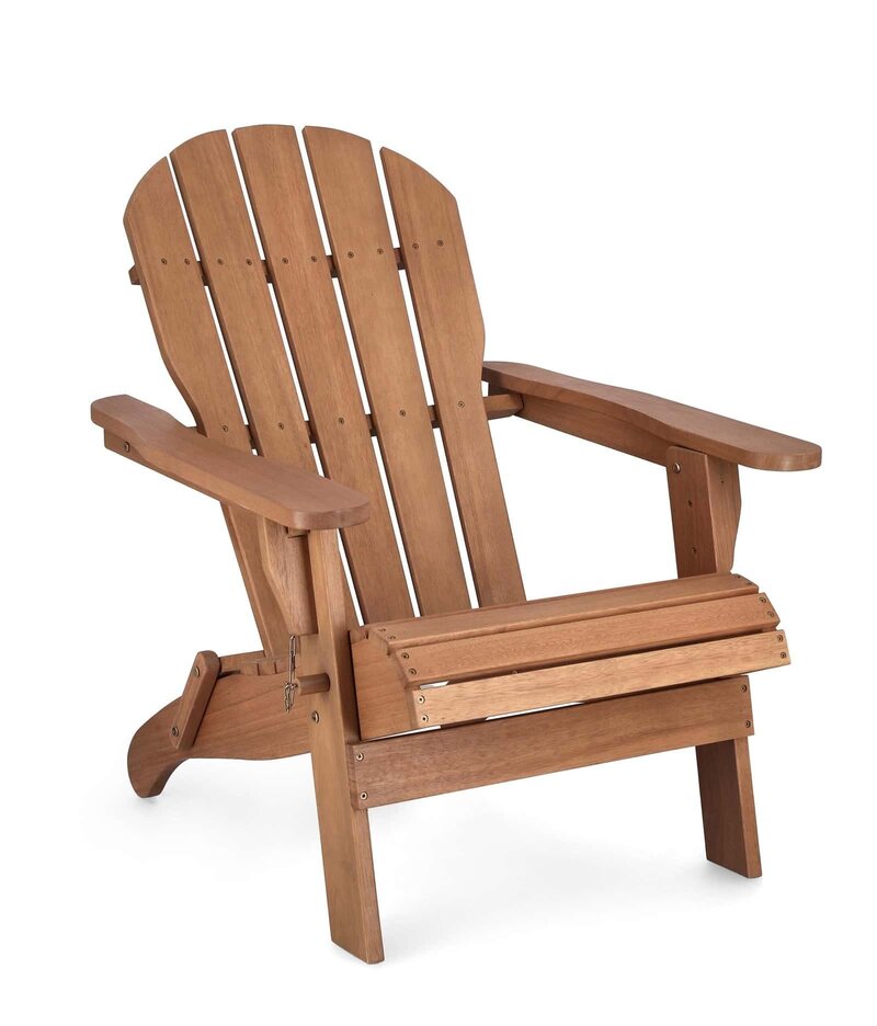 Sedia Adirondack in legno per esterni, perfetta per giardini e terrazze, resistente e confortevole.