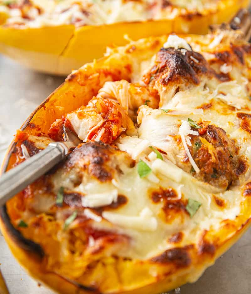 Baked Spaghetti Squash with Meatballs - Basil And Bubbly