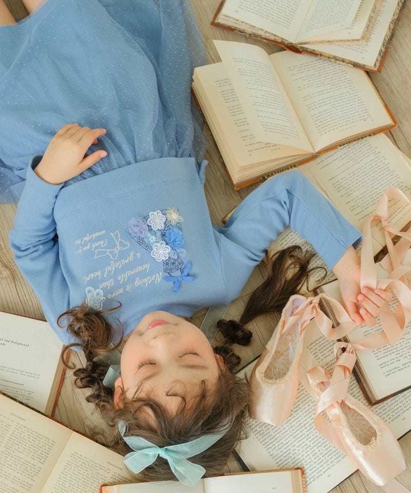 ロゴ刺繍お花ドレスモチーフつきチュールドッキングワンピース