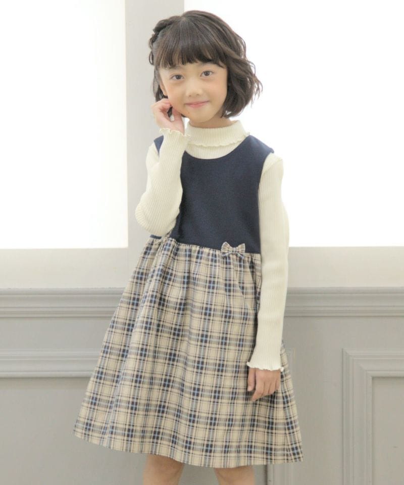 オリジナルチェック柄リボン付きワンピース