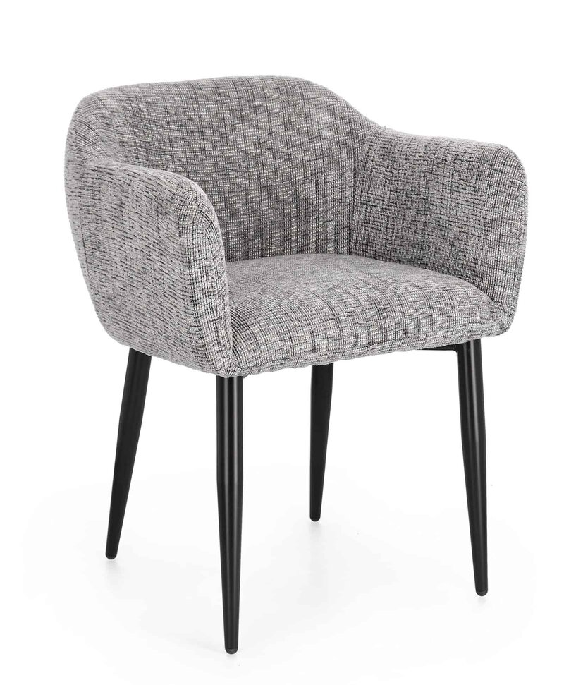 Divano moderno con struttura in tessuto e gambe in legno nero. Perfetto per arredi eleganti e contemporanei.