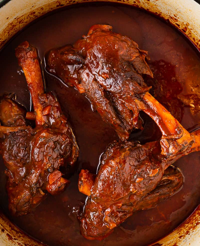 tender lamb shanks after braising