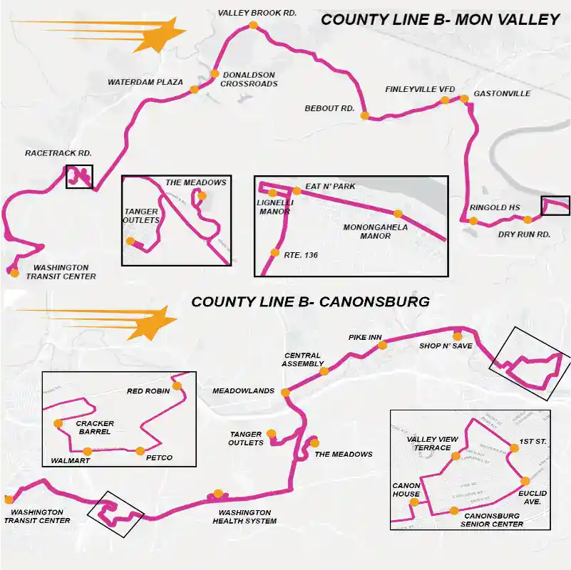 Freedom Transit County B bus route in Washington County PA