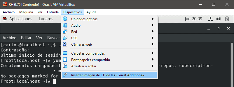 Intalación VirtualBox Guest Additions en Guest RHEL7.6
