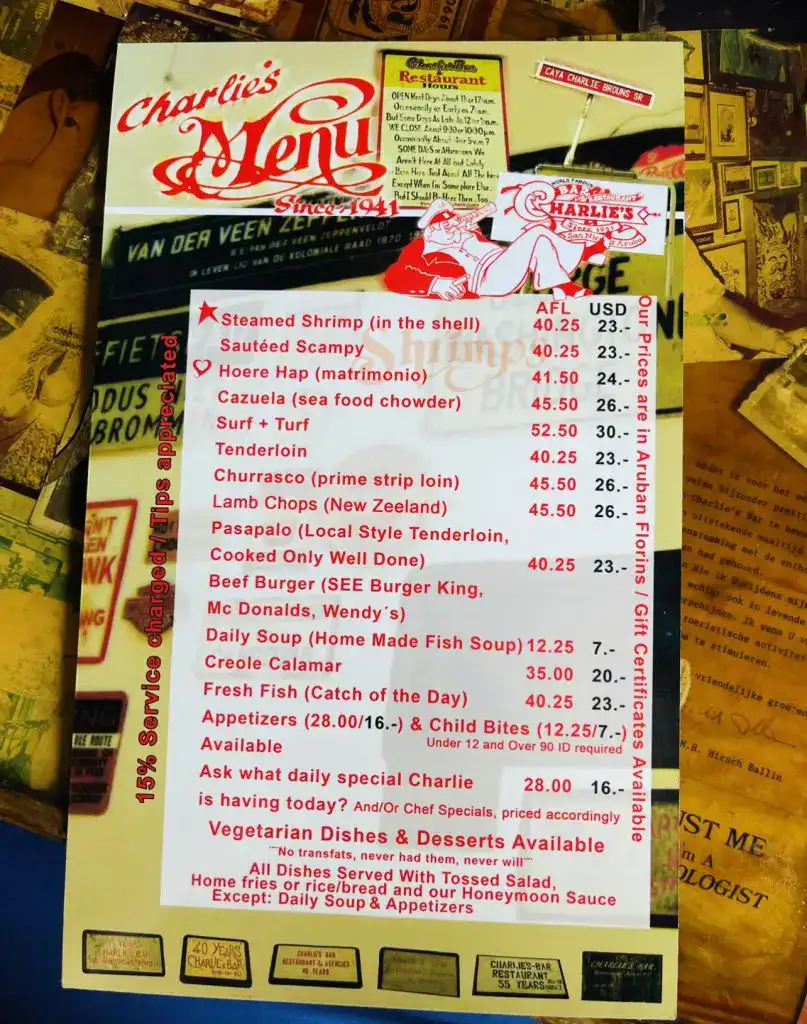Charlie's Bar Menu