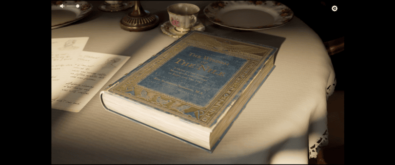 A vintage book titled "The Nere" rests on a sunlit table, surrounded by elegant china and a handwritten letter, evoking a nostalgic and warm atmosphere.