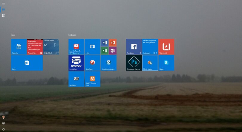 Die Kacheln auf dem Desktop - Notebook im Tablet-Modus
