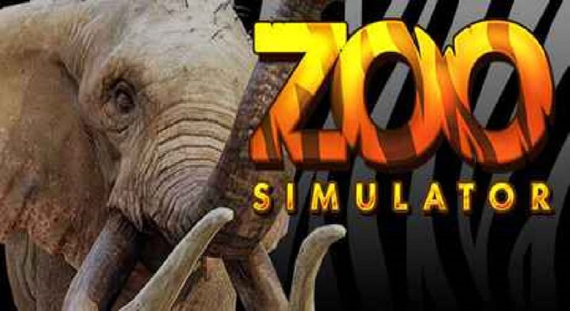 the feature image for the game Zoo Simulator. it shows an elephant and the title text. the text for the word zoo seems to be in a tiger stripe style.