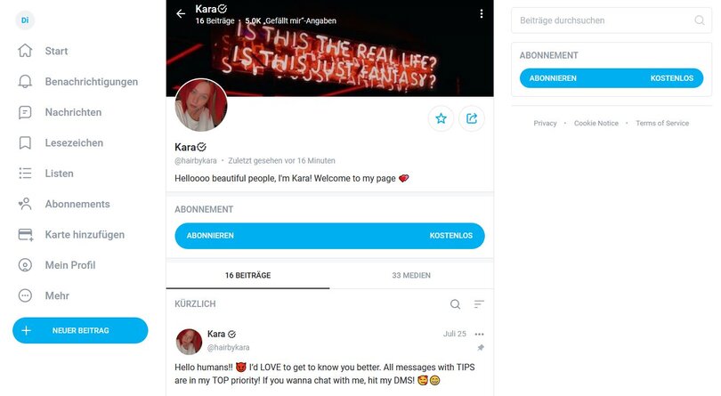 So präsentiert sich Erotikstar Kara auf OnlyFans (Screenshot)