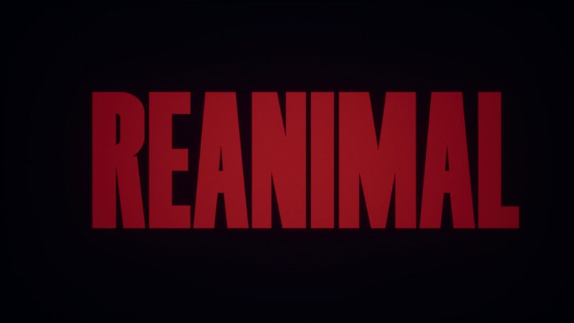 The background is pure black, while the bright red text reads REANIMAL.