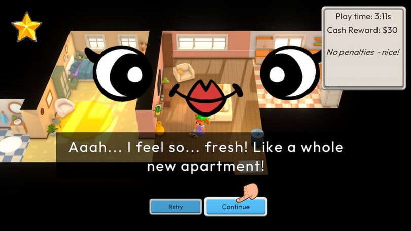 Completing the first level in Cleaning Up!