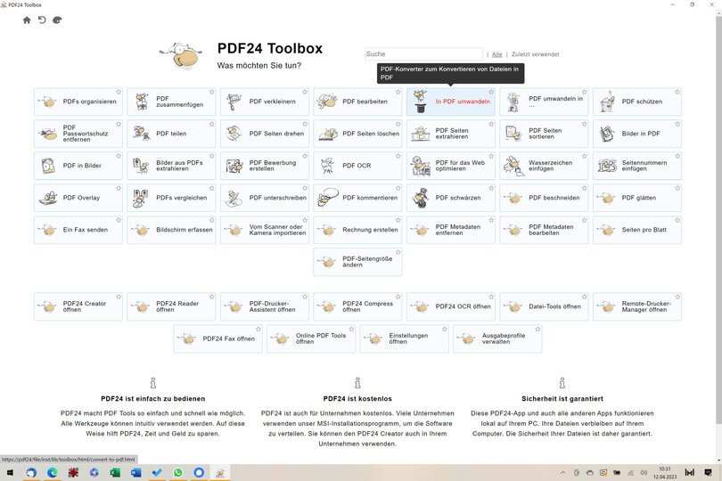 PDF24-Creator, eines der vielen Tools zum Erzeugen und Bearbeiten von PDF-Dateien (Screenshot)