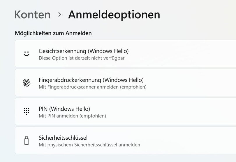 Anmeldeoptionen in Windows 11 (Screenshot)