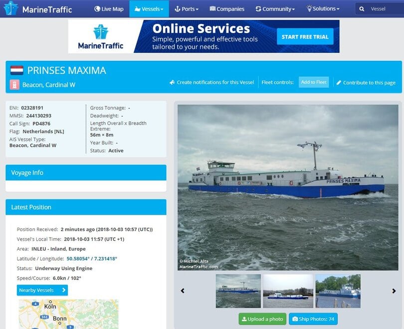 Die Schiffsdatenbank von MarineTraffic - für Shipspotter unverzichtbar
