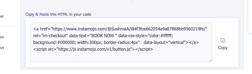 HTML code pay button instamojo