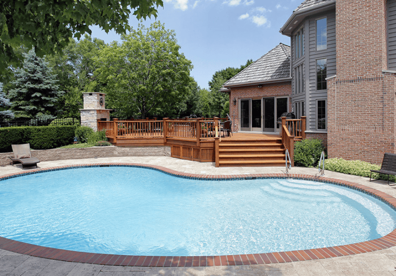 Backyard renovation with deck and pool