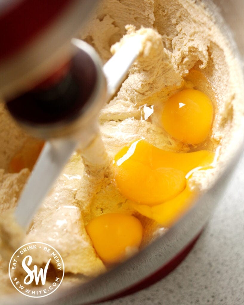 eggs in a mixer with batter