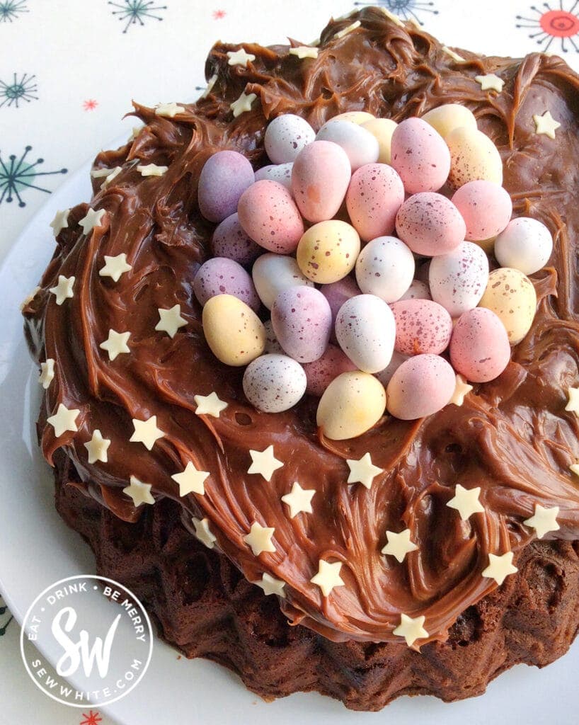 close up of the chocolate bundt easter cake