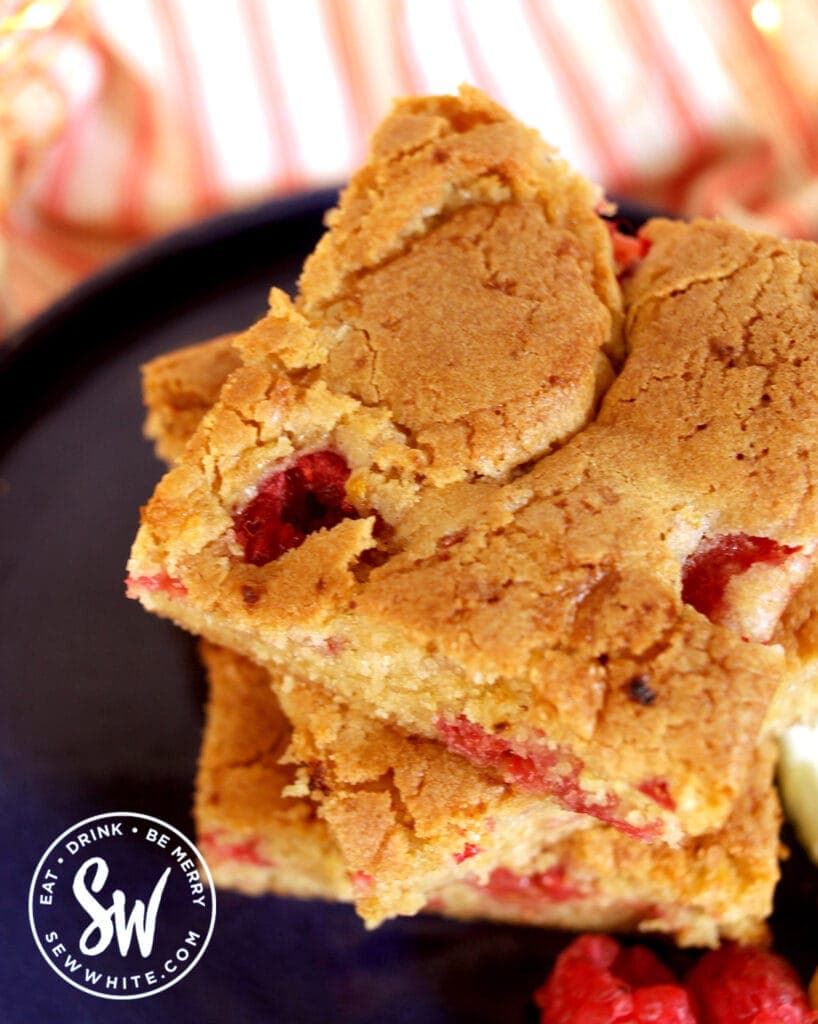 top view of golden brown raspberry lemon blondies