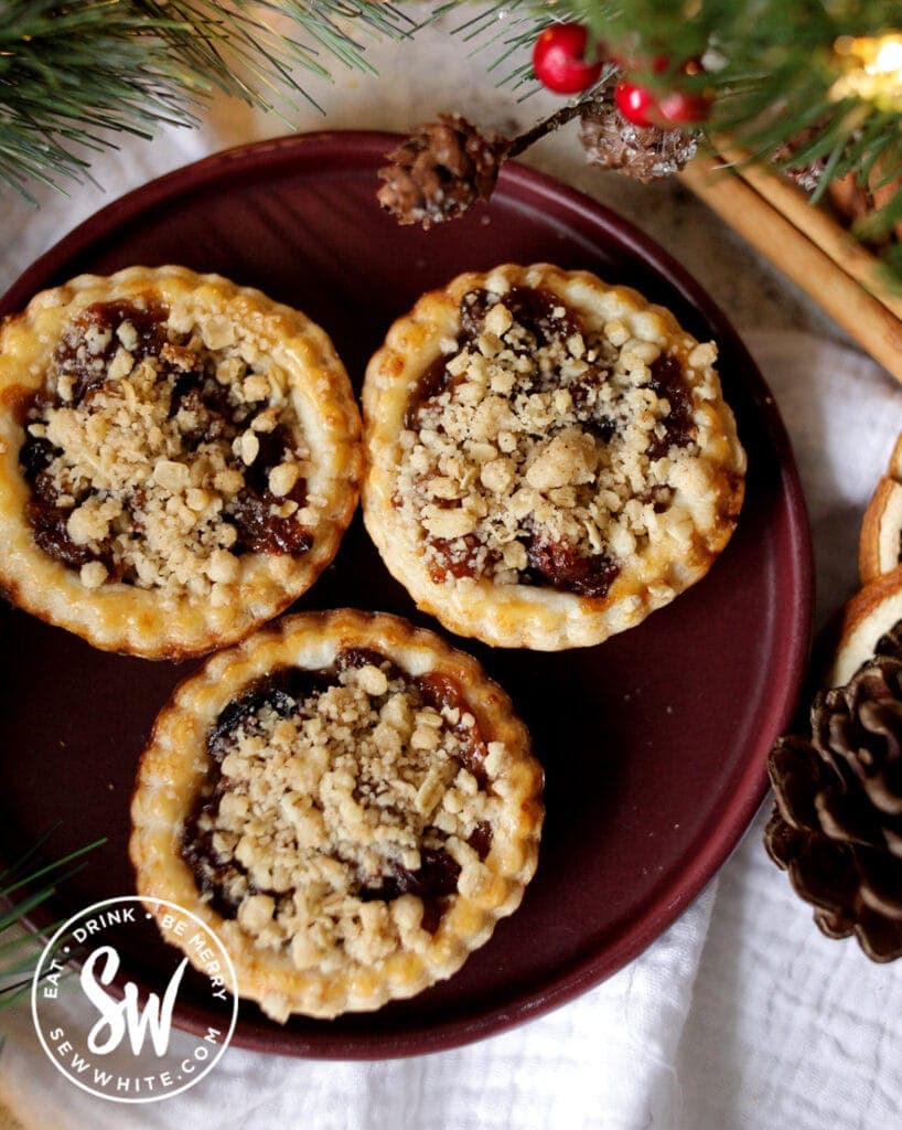 top view of crumble topped mince pies