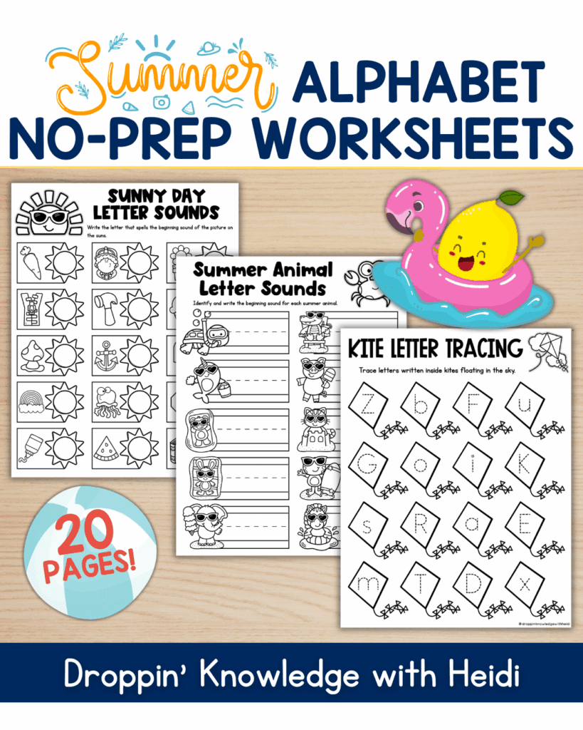 Summer NO PREP Alphabet Worksheets - Perfect for End of the Year Review