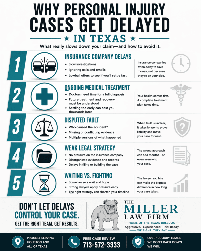 why personal injury cases get delayed Texas insurance delays medical treatment injury claim timeline